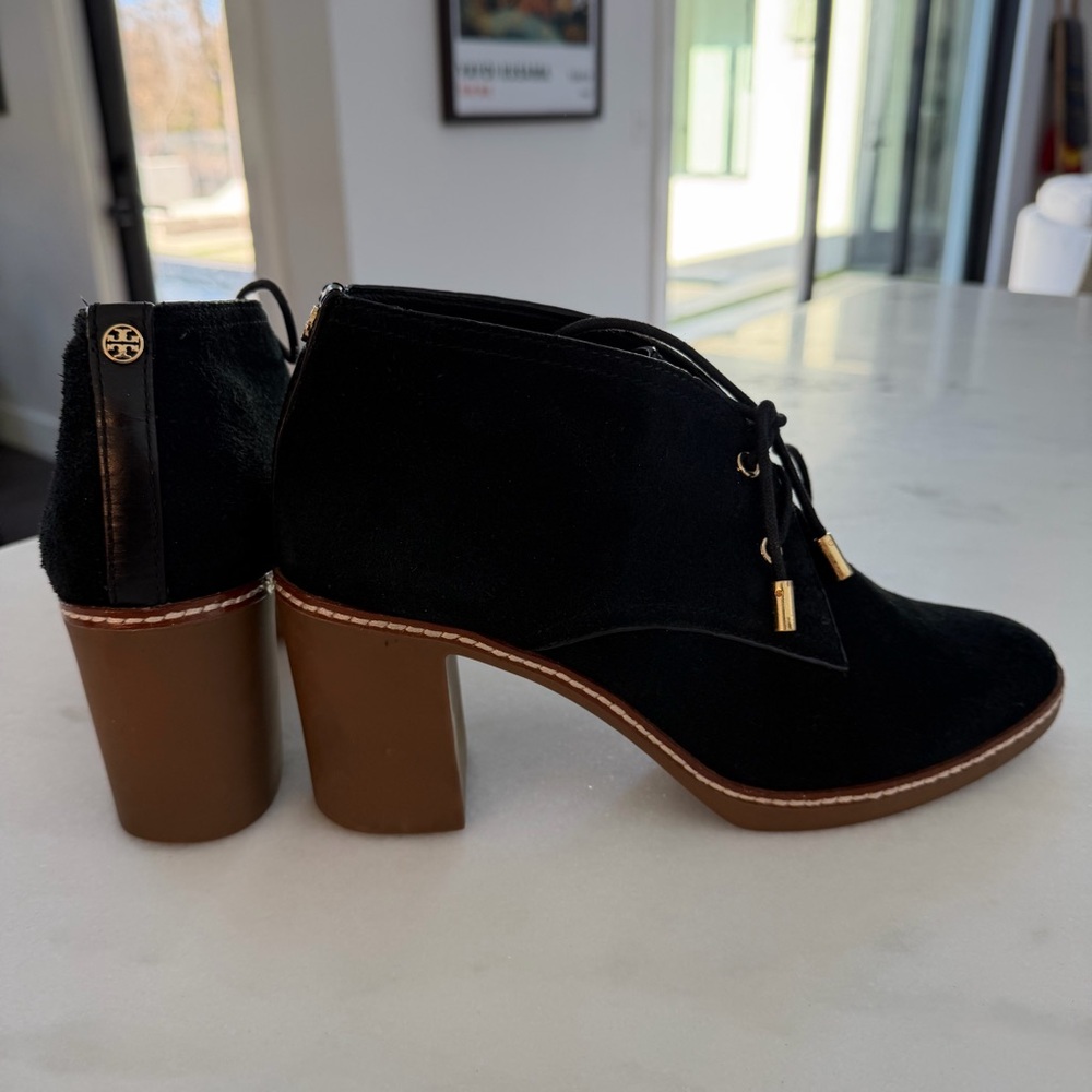 Tory Burch Black and Brown Hilary Heeled Boots 9.5
